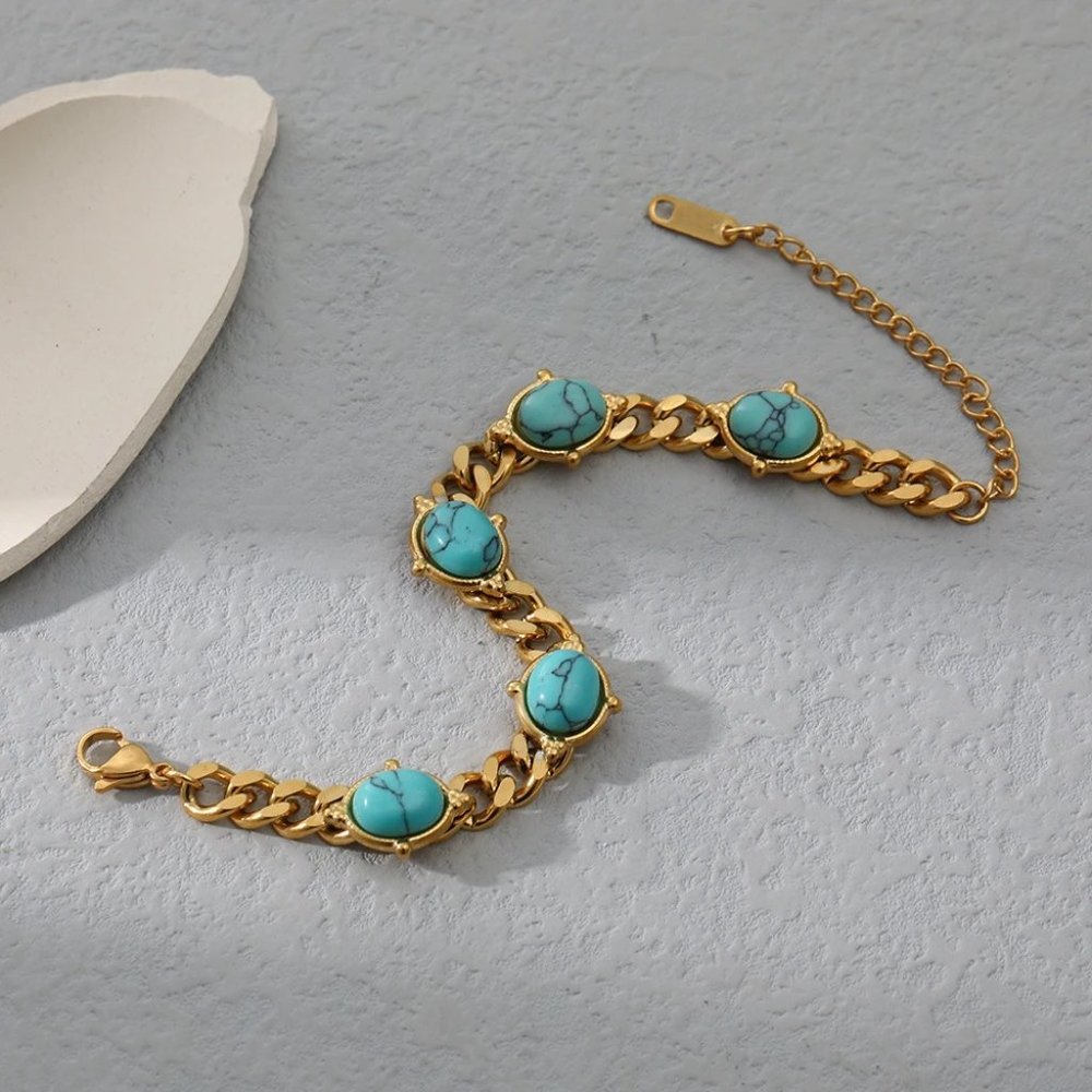 18k Gold Turquoise Stone Bracelet - Picture 4 of 6